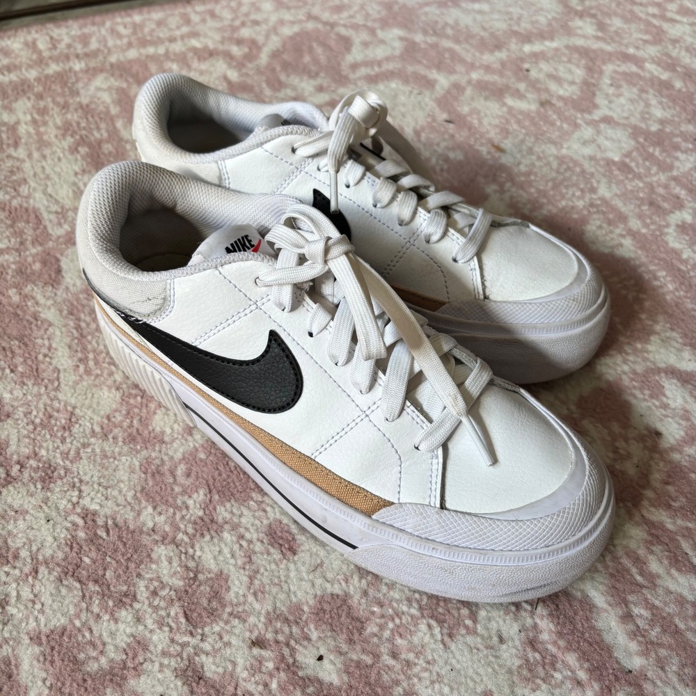 Nike Court Legacy Lift White Black Tan Platform Sneakers DM7590-100 Womens 7.5